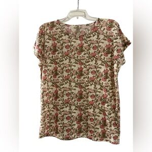 Soyaconcept Aretha Knit T-Shirt Floral Print Large Boho Cottagecore Tan Pink